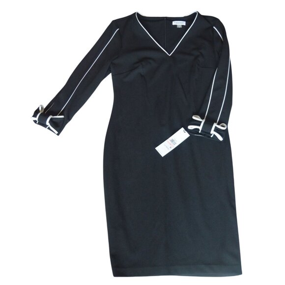 New Calvin Klein Back White Bow Trim V Neck Sheath Dress Women Size 10 Whimsygot - Picture 9 of 9
